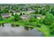 Aerial view of the home backing onto the pond showing community and landscaping at 4279 Redwood Ct, Zionsville, IN 46077