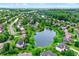 An aerial view of the neighborhood, showcasing well-maintained homes, lush landscaping, and a central community pond at 4279 Redwood Ct, Zionsville, IN 46077