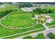 An aerial view of the neighborhood park, featuring walking paths and a playground with lush green landscaping at 4279 Redwood Ct, Zionsville, IN 46077