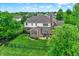 Aerial view of home exterior, featuring a well-maintained lawn, black fencing, and patio area at 4279 Redwood Ct, Zionsville, IN 46077