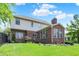 Back of home featuring well-maintained lawn, mature trees, and a brick exterior, creating a serene outdoor space at 4279 Redwood Ct, Zionsville, IN 46077