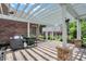 Covered outdoor kitchen features brick accents, tile flooring, and a built-in grill for backyard entertaining at 4279 Redwood Ct, Zionsville, IN 46077