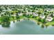 Aerial view of a lakeside community, showcasing beautiful homes, lush greenery, and a tranquil lake setting at 564 Gainesway N Dr, Greenwood, IN 46142