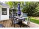 Outdoor patio featuring a dining table, chairs, shade umbrella and lovely backyard views at 5736 Primrose Ave, Indianapolis, IN 46220