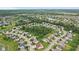 Neighborhood aerial view showcasing the community layout, lush greenery, and nearby lake at 7350 Gold King Way, Indianapolis, IN 46259