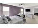 Bedroom showcasing neutral carpets, a ceiling fan, television set, and a large dresser at 7865 Danube St, Indianapolis, IN 46239