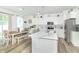 Modern kitchen with a center island, stainless steel appliances, and a dining area nearby at 1156 Brockton Ct, Greenfield, IN 46140