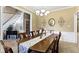 Charming dining room with staircase, chandelier, and large table with decorative runner at 12214 Ridgeside Rd, Indianapolis, IN 46256