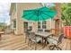 A spacious wood deck provides ample seating beneath an umbrella, ideal for outdoor relaxation at 1357 Brownswood Dr, Brownsburg, IN 46112