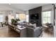 Bright living room featuring a modern fireplace, large windows, and stylish furniture at 1892 Ponsonby Dr, Westfield, IN 46074