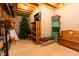 Unfinished basement featuring exposed wooden beams, and stored items for organization at 2756 Bluebell E Ct, Columbus, IN 47201