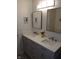 Bathroom featuring double vanity, white countertop, gray cabinets, and modern fixtures at 6483 Timber Walk Dr, Indianapolis, IN 46236