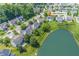 Scenic aerial shot of a neighborhood with a serene pond, highlighting the community's lush greenery and well-spaced homes at 14052 Rayners Ln, Fishers, IN 46037