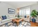 Inviting living room with a comfortable sectional sofa, a patterned rug, and a large window with sheer curtains at 14082 Brazos Dr, Carmel, IN 46033