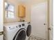 Efficient laundry room with modern washer and dryer, featuring neutral paint and cabinet at 19522 Diamond Way, Noblesville, IN 46062