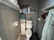 Compact powder room featuring toilet and built-in storage shelves for essentials at 3054 Ruckle St, Indianapolis, IN 46205