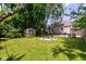A wide shot of a backyard featuring a fire pit, lawn, and storage shed at 315 W 43Rd St, Indianapolis, IN 46208