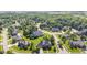 A picturesque aerial showcases a residential community featuring tree-lined streets and manicured lawns at 4465 W Woodbridge Ln, New Palestine, IN 46163