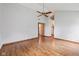 Spacious bedroom featuring vaulted ceiling, ceiling fan, wood flooring and large walk-in closet at 4609 Framington Ct, Indianapolis, IN 46254