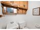 Bathroom with a white sink, toilet, vanity mirror, and light wood cabinets at 5081 N 500 W, Fairland, IN 46126