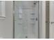 Glass enclosed shower featuring built-in shelving and chrome fixtures within an updated bathroom at 6497 Osprey Dr, Nineveh, IN 46164