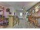 Finished basement with a bar area, barstools, and retro decor at 6649 Madison Ave, Indianapolis, IN 46227
