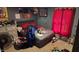 This bedroom is complete with a bed, fan, and dresser at 8201 S Burlington Dr, Muncie, IN 47302