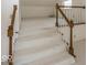 Carpeted staircase with wooden handrail leads to an open, airy living space with a window at 8315 Union Chapel Rd, Indianapolis, IN 46240