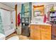 Functional bathroom features a tub/shower combo, vanity, and storage cabinet at 850 Duane St, Franklin, IN 46131