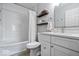 Clean bathroom featuring a tub-shower combination, updated vanity, and modern fixtures at 8827 Lindsey Ct, Fishers, IN 46038