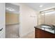 Bathroom with shower, granite counter, and wooden cabinet at 1008 Westcreek Dr, Columbus, IN 47201