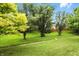 Expansive backyard featuring lush green lawn and mature trees, offering a peaceful and private outdoor setting at 13020 Lombard Ct, Fishers, IN 46038