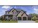 Beautiful two-story brick and stone home with a three-car garage and black shutters at 1452 E Greyhound E Pass, Carmel, IN 46032