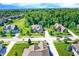 Aerial view of homes in a well-manicured neighborhood featuring tree-lined streets and green lawns at 1631 Caspian Dr, Carmel, IN 46032