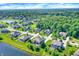 Aerial view of a residential area featuring a pond and mature tree coverage at 1631 Caspian Dr, Carmel, IN 46032