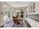 Bright dining area with large windows overlooking outdoors, hardwood floors and built in cabinetry at 1631 Caspian Dr, Carmel, IN 46032