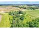 A peaceful aerial view highlights the home's setting within a mix of farmland and established trees at 3001 W 226Th St, Sheridan, IN 46069