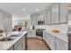 Kitchen with updated cabinetry, stainless steel appliances, stone countertops and an undermount sink with views to the dining room at 3546 Brampton Ln, Westfield, IN 46074