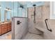Contemporary bathroom with a tiled walk-in shower, handrails, and modern fixtures for a luxurious feel at 3559 Towne Dr, Carmel, IN 46032