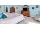 Spacious bedroom featuring a plush bed, wooden dresser, and calming blue walls, creating a relaxing retreat at 3559 Towne Dr, Carmel, IN 46032