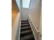 Carpeted stairway with white railing and a skylight providing natural light at 6504 Potomac Square Ln, Indianapolis, IN 46268