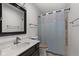 Cozy bathroom featuring shower with modern vanity and fixtures at 12113 N Rooker Rd, Mooresville, IN 46158