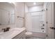 Full bathroom with shower over tub, featuring modern fixtures and decorative tile flooring at 16235 Natures Way, Westfield, IN 46074