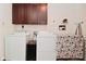 Bright laundry area with modern appliances, upper cabinets, and countertop space for folding at 3059 Tansel Rd, Indianapolis, IN 46234