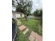 Well-maintained backyard featuring green lawn, a charming fire pit, and partial fencing at 3301 S Lockburn St, Indianapolis, IN 46221