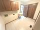A conveniently located laundry room includes overhead storage and a utility sink at 3975 Keyway Dr, Greenwood, IN 46143