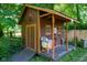 Rustic shed with wooden ramp, weathered decor, and a cozy covered porch at 5631 Shelby St, Indianapolis, IN 46227