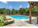 Beautiful backyard with an inviting rectangular pool surrounded by lounge chairs and mature trees at 8754 Lily Ct, Zionsville, IN 46077