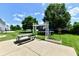 Backyard featuring a patio with dining and garden feature, and a trampoline at 10539 Ross Xing, Fishers, IN 46038
