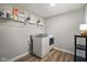 Functional laundry room with modern appliances and shelving for storage at 15813 Arthur Jacob Ln, Noblesville, IN 46060